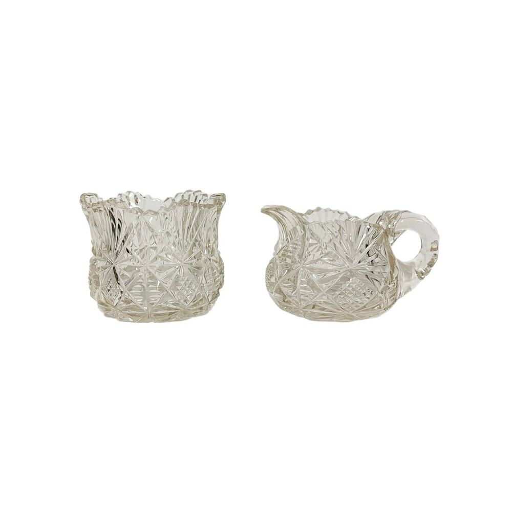 Vintage American Brilliant Period Cut Glass Creamer & Sugar Bowl Set